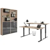 BMG Möbel Büromöbel-Set, e-Office Set 20, Schreibtisch höhenverstellbar,