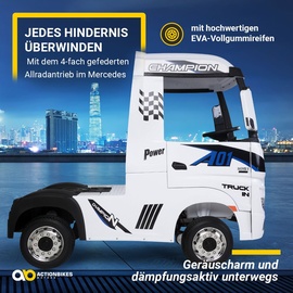 Actionbikes Motors Kinder-Elektroauto Mercedes Benz Actros Truck, lizenziert, 180 Watt, Allrad, 3-6 km/h, Stoßdämpfer (Weiß)