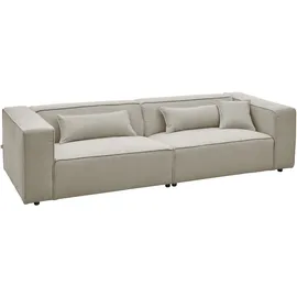 LeGer Home by Lena Gercke 3-Sitzer "PIARA, Couch mit Kedernaht, Sofa in Cord, Leinenoptik o. Strukturstoff", greige, B:275cm H:66cm T:101cm, 100% Polyester, LEGER HOME BY LENA GERCKE, Sofas, schwarze Füße, bequemer Sitzkomfort