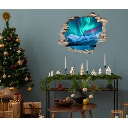 queence 3D-Wandtattoo »Nordlichter«, (1 St.), selbstklebender Wandsticker Weihnachten queence blau