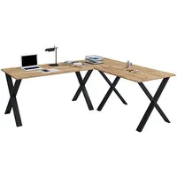 VCM my office Lona Schreibtisch honig-eiche rechteckig, X-Fuß-Gestell schwarz