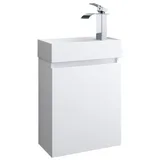 Faizee Home | Badmöbel Set Weiß – Waschtisch mit Unterschrank & Keramik-Waschbecken | Inkl. Wasserfall-Armatur in Chrom | Modernes Badezimmermöbel in Hochglanz Weiß für stilvolle Räume