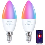 Fitop Alexa Smart Glühbirnen, E14 Wlan LED Lampen Dimmbar Glühbirne 4.9W 470Lm+2700-6500K+RGB 16 Millionen Farben, App Steuern Kompatibel mit Alexa/Google Home, Sprachsteuerung 2 Pack