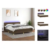 vidaXL Boxspringbett mit Matratze & LED Dunkelbraun 160x200 cm Stoff