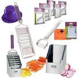 Muxel 4-fach Gemüse-Hobel Gigant Multi-Schneider Muxels Super Mega-Set mit gleich 6 weiteren Einsätzen in der praktischen Multi-Box + Multischäler Flieder