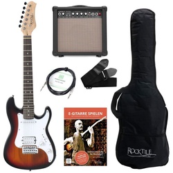 Rocktile E-Gitarre Sphere Junior elektrische Gitarre für Kinder, inkl. Verstärker, Kabel, Gurt und Schule mit CD/DVD braun