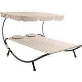Doppel-Sonnenliege mit Dach beige Gartenliege Sonnenliege Relaxliege Liege