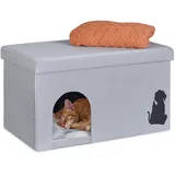 Relaxdays Katzenhöhle faltbar, 100kg belastbare Sitzbank, Deckel, Kissen, Hbt: 40,5 x 72 x 40,5 cm, Tierversteck, grau