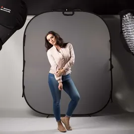 Manfrotto LL LB56GB 1,5 x 1,8 m, faltbar, beidseitig verwendbar, Hintergrund Schwarz/Mid Grey