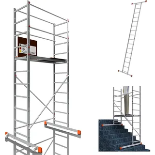 ALTEC AluCombine® 3.0-400 | 4m | Alu Fahrgerüst für Heimwerker mit 2 Bockrollen | Baugerüst Rollgerüst Montagegerüst Anlegeleiter