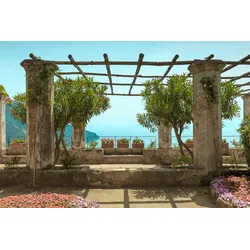 Fototapete PAPERMOON "Terrasse am Meer", bunt, B:4,00m L:2,60m, Vlies, Tapeten