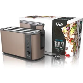 Arendo Toaster für 4 Scheiben, 1500W, Langschlitz, Brötchenaufsatz, Wärmeisoliert, Display, bronze
