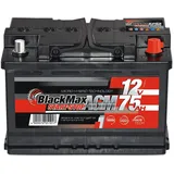 BlackMax AGM Autobatterie 12V 75Ah PKW Start-Stop Batterie ersetzt 70Ah 68Ah