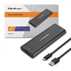 Qoltec 50312, SSD-Gehäuse, M.2, SATA, USB Anschluss, Schwarz