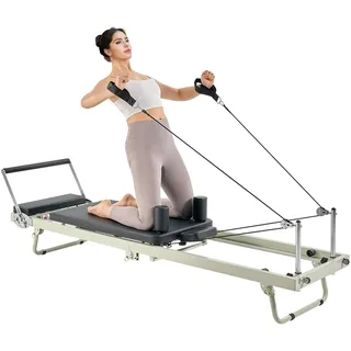 Vevor Faltbarer Pilates Reformer Trainingsgerät für den Einsatz im Heim-Fitnessstudio, Pilates-Bett mit doppeltem Widerstand – Feder & Kordel, für Fortgeschrittene und Anfänger, bis zu 181,44 kg