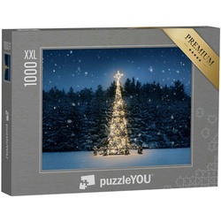 puzzleYOU Puzzle Puzzle 1000 Teile XXL „Weihnachtsbaum bei Nacht mit fallendem Schnee“, 1000 Puzzleteile, puzzleYOU-Kollektionen Weihnachten
