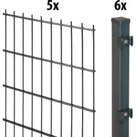 GARDEN 'N' MORE Doppelstabmattenzaun "Standard" Zaunelemente 5 Elemente für 10 m, LxH: 200 x 163 cm, mit 6 Pfosten Gr. H/L: 160cm x 10 m, Pfosten: 6 St., grau (anthrazit)