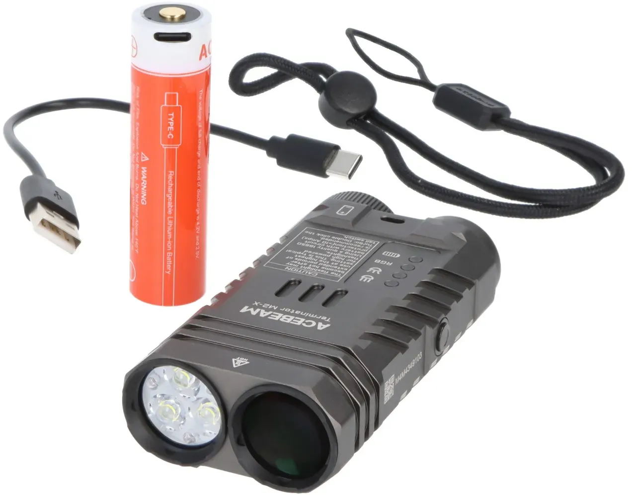 AceBeam Terminator M2-X Dual LED-Taschenlampe, kaltweiß 6.500K, max. 3200 Lumen, mehrere Lichtquellen, Sieben-Farben-Licht