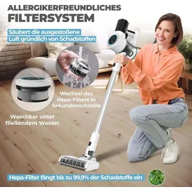 Klamer Akkustaubsauger 420 Watt Kabelloser, 1 Akku, Flexibler Handstaubsauger mit verschiedenen Aufsätzen mit LED Licht