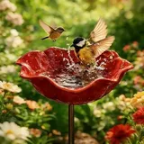 Vogeltränke Blume Aus Metall,handgefertigter Gartenstecker,winterfeste Vogeltränke & Insektentränke,bienentränke Für Garten Und Terrasse,rot,1er-pack