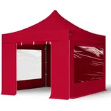 TOOLPORT 3x3m - mit 4 Seitenteilen (Panoramafenster) Premium Dach Partyzelt rot