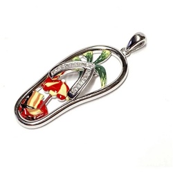 Edelschmiede925 Kettenanhänger bunter Anhänger als Flip Flop in 925/- Sterling Silber rhod mit Zirkon silberfarben