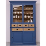 Casa Padrino Buffet Landhausstil Esszimmerschrank Blau / Naturfarben 142 x 48 x H. 225 cm - Massivholz Küchenschrank - Landhausstil Esszimmer Möbel