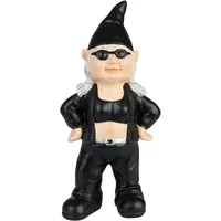 Brubaker Gartenzwerg Coole Bikerin Schwarz - Rocker Zwergen Frau mit Sonnenbrille - Gartenfigur Lustig - Dekoration Wetterfest für Garten Campingplatz - Gartendeko für außen - 23 cm groß