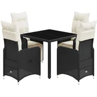 vidaXL 5-tlg Garten-Bistro-Set mit Kissen Schwarz Poly Rattan Modell 12