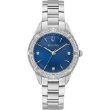 Uhr, Bulova, Damen, Diamonds, Si\Bl - Silber/Blau