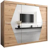 abiks möbel Möbel Kryspol Schwebetürenschrank, Eiche Artisan, Kunststoff, Nachbildung, 9 Fächer, 250x200x62 cm, Schlafzimmer, Kleiderschränke, Schwebetürenschränke
