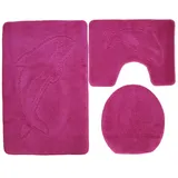 Ilkadim Delphin Badgarnitur 3 TLG. Set 55x85 cm einfarbig, WC Vorleger mit Ausschnitt für Stand-WC (pink)