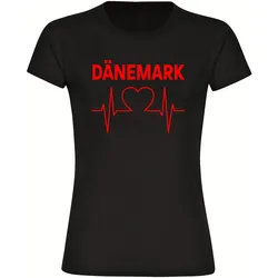 multifanshop Damen T-Shirt - Dänemark - Herzschlag - Druck rot - Frauen