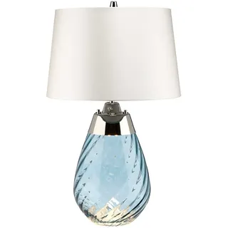 Kleine blaue Tischlampe Lena mit 2 Lichtern und cremefarbenem Schirm - Blau getöntes Glas / cremefarbener Schirm