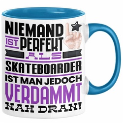 Trendation Tasse Skateboarder Geschenk Tasse Lustige Geschenkidee für Skateboarder Gebu blau