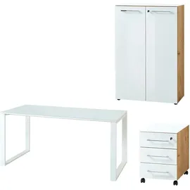 Germania Büromöbel-Set "GW-Monteria", weiß (eiche, weiß), Holzwerkstoff Metall, Holzwerkstoff, Metall, Arbeitsmöbel-Sets, Büromöbel-Set