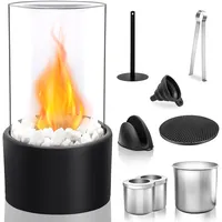 Bioethanol Tischkamin Tischfeuer Set mit Deko Steinen und 2 Brennkammern Bioethanol Kamin, Längere Brennzeit Tragbare Bio Ethanol Feuerstelle Tischkamin für Indoor & Outdoor Tisch Kamin (Schwarz)