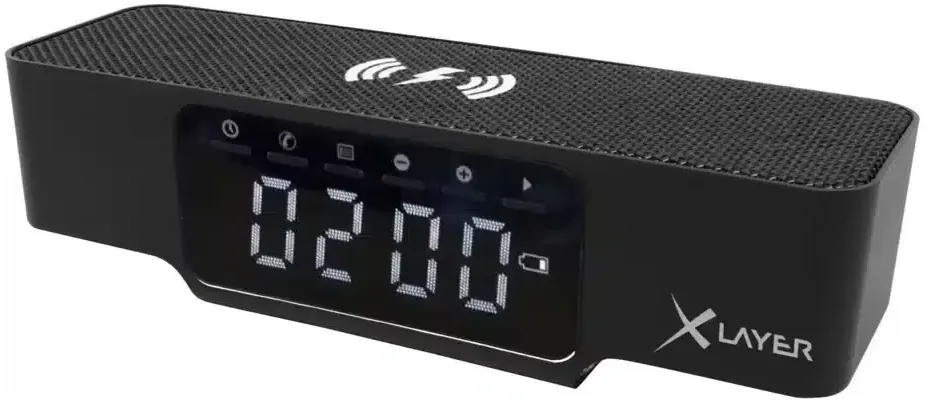 XLayer Qi-Digitalwecker mit kabelloser Ladefunktion – Wecker, Lautsprecher und kabellose Ladestation in einem