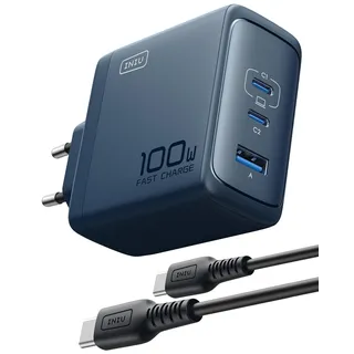 INIU 100W USB C Ladegerät, 3 Ports Mehrfach Netzteil mit USB C Kabel, PD 3.0 Schnellladegerät für MacBook Pro, iPad, iPhone 16 Pro Max, Galaxy S24 Ultra, Google, Vision Pro