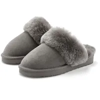 Vivance Pantoffeln, Clogs, Schlappen, Pantolette, Hausschuh mit kuscheligem Lammfell aus Leder grau 39