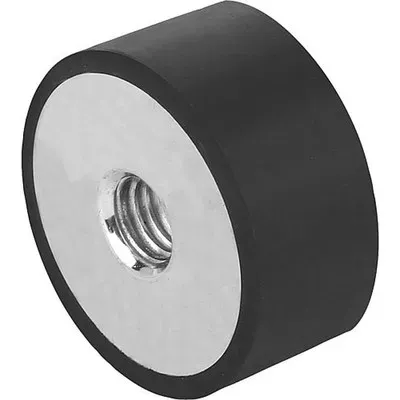 GUMMIPUFFER TYP E INNENGEWINDE M12, D=75, H=50, STAHL, KOMP:ELAST. NATURKAUTSCHUK SHORE 55A, SCHWARZ