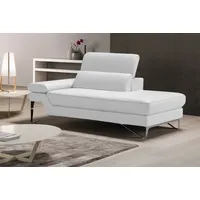 Ottomane EGOITALIANO "Princess, elegantes Designsofa mit erstklassigem Sitzkomfort", weiß, B:177cm H:95cm T:108cm, Leder »BULL« (echtes Rindsleder). Geschliffenes, pigmentiertes und behandeltes Rindsleder mit einer Dicke von 1, 3-1, 5 mm. Dieses Leder zeigt eine ziemlich weiche Hand mit einem halb undurchsichtigen Aussehen. Es handelt sich um ein geschütztes Leder. Eine leichte Deckschicht schützt sie vor Flecken, ohne ihre ursprünglichen Eigenschaften zu verändern. Die geschützten Leder kombinieren die Vorteile von Natürlichkeit und Weichheit mit einer guten Beständigkeit gegen Verschleiß und Ausbleichen. Das Vorhandensein der charakteristischen Zeichen, die das Leben des Tieres bestimmen, wie Narben, Körnungsunterschiede, Falten, Adern, Disharmonien in Farbtönen, beweisen ihre absolute Echtheit und großen Wert., Sofas, Ottomane, inkl. verstellbarem Kopfteil und edle Designmetallfüße
