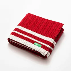 Benetton - Decke 140 x 190 cm, 200 g/m2, 100 % Baumwolle, gestrickt, roter Regenbogen