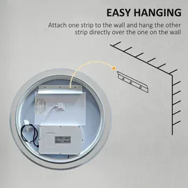 kleankin Badspiegel mit LED Beleuchtung Ø 60 cm Leuchtspiegel mit Touch-Funktion, Memory-Funktion Beschlagfreier Lichtspiegel Badezimmerspiegel Weiß