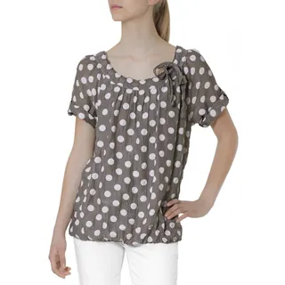 Caspar BLU001 Damen leichte Seiden Sommerbluse mit weißen Punkten, Farbe:Taupe - Einheitsgröße