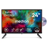 MEDION 59,9 cm (24 Zoll) Full HD Fernseher (integrierter DVD-Player, perfekt für Camping Wohnmobil LKW Garten, 12V KFZ Car-Adapter, Triple Tuner R... - Schwarz
