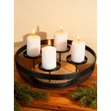 Romadedi Adventskranz Holz Modern Adventsgesteck : Adventkranz Metal Schwarz Adventskerzenhalter für Advent Stumpenkerzen Adventsschale Kerzenständer Dekoschale für Tischdeko Weihnachtsdeko