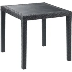 Dmora Gartentisch Agrigento, Quadratischer Gartentisch, feststehender Couchtisch in Rattan-Optik, 100 % Made in Italy, 80x80h72 cm, Anthrazit