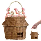 Rattan-Korb hausförmig 7,5 x 6,3 x 10,6 Zoll Rattan-Aufbewahrungskorb mit Griff DIY Decorative Webendorb für Handwerk, Fotografie und mehr, gewebter Korb