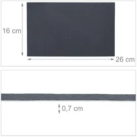 Relaxdays Schieferplatte 6er Set, Servierplatte rechteckig, 26 x 16 cm, zum Servieren von Käse, Sushi, Desserts, schwarz